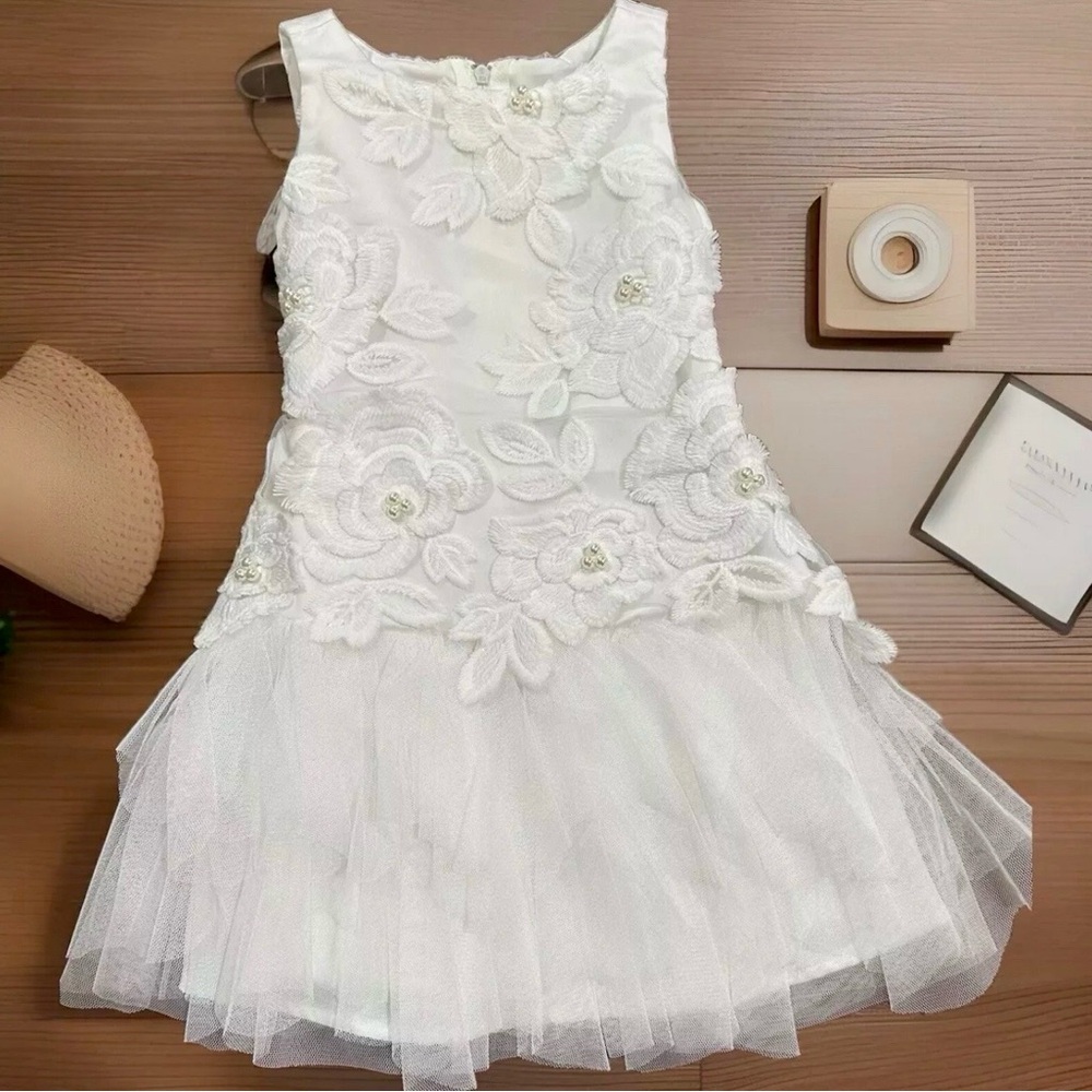 Biscotti NWT Ivory Flower Embroidery Tulle & Lace Party Dress Midi Girls 4T/4Y